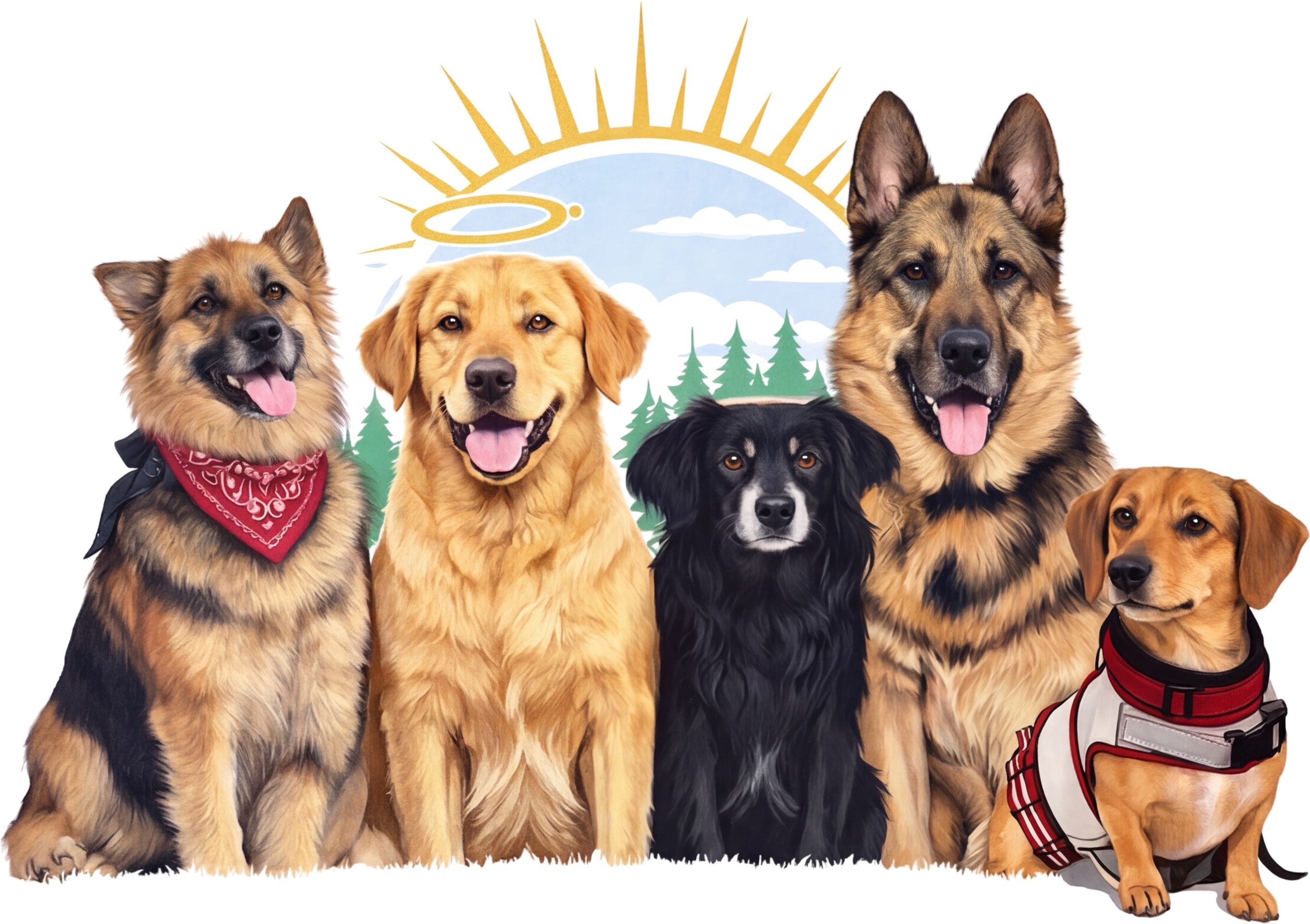 Rosie's Heroes logo — group of dogs